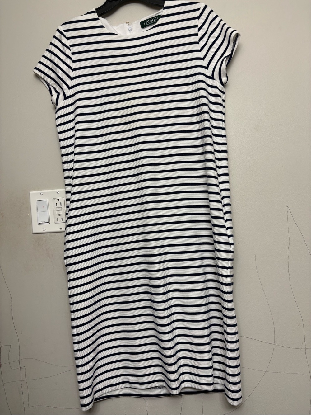 Lauren Ralph Lauren White and Navy Striped Midi Dress